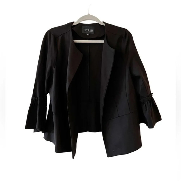Eloquii‎ Black Ponte Knit Open Front Blazer Size 16 Flare Sleeve Detail Work New - Picture 2 of 10